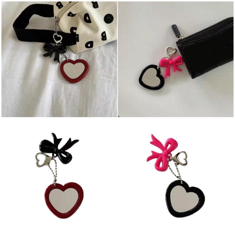 Elegant Bowknot Shaped Keychain Mirror Pendant Charm Plastic Alloy Decorative Hanging Accessory For Home Gift
