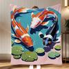 Abstract Art Japanese Vintage Koi Throw Soft Coral Fleece Blanket 310gsm Fluffy Warm Throw for Sofa Bed Couch Bedroom Decor