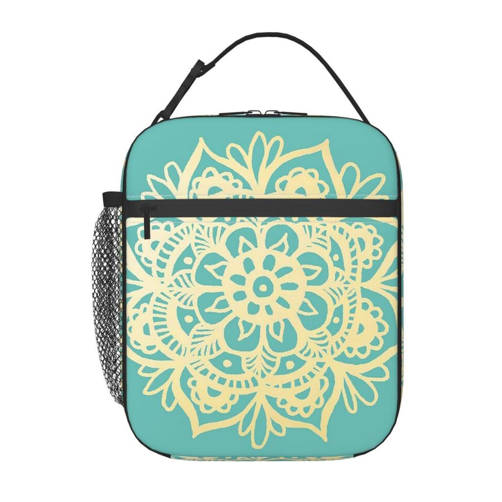 Green Bohemian Mandala Insulated Lunch Bag for Women Children Leakproof Food Boxes Thermal Lunch Box Tote