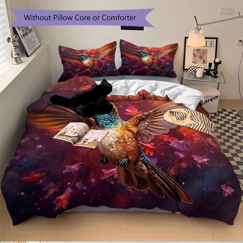 3pcs Hummingbird in Flight Printed Quilt Set - Soft and Comfortable Quilt Cover for Bedroom, Guest Room and Dormitory
