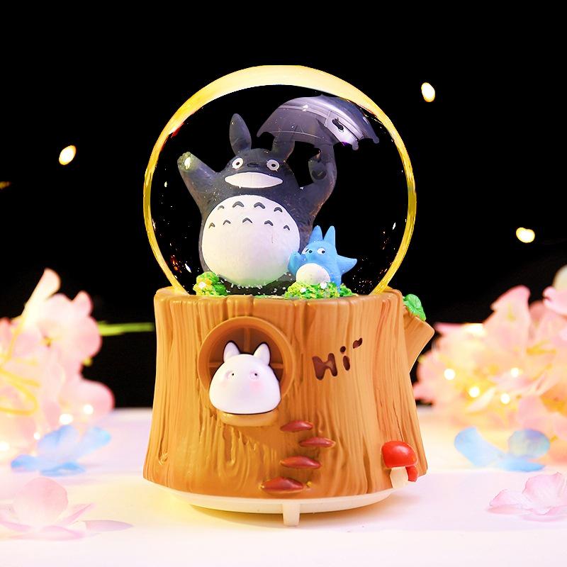 Cherry Blossom Crystal Ball Music Box with Snowflakes & Colorful Lights - Pink Ornament & Christmas Gift for Girls Medium size 80 lights + music