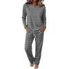 Women's Round Neck Long Sleeve Pajama Set with Drawstring Wide Leg Pants for Sleepwear Loungewear