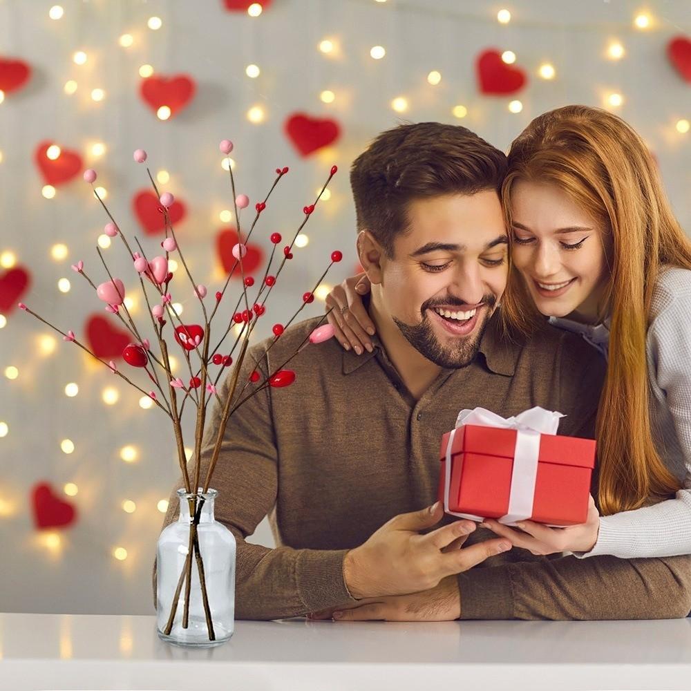 Heart-Shaped Artificial Heart Flowers DIY Vase Festive Atmosphere Love Bouquet Simulation Berry Flower Stem Valentine's Day