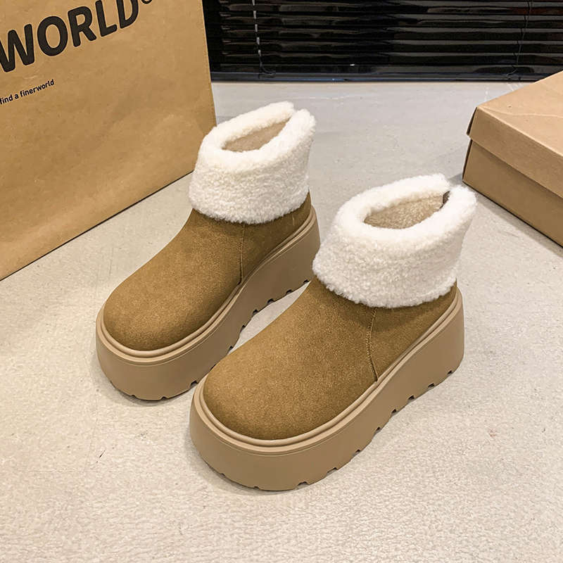 Fashion thick-soled snow boots women's winter new one-pedal piled thickened thermal cotton shoes