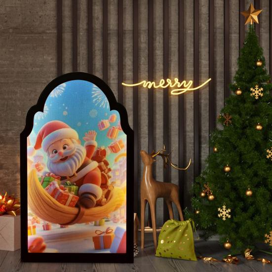 Christmas Hologram Mirror Light-up 3D Visual Effect Santa Claus Ornament USB Powered Holographic Xmas Tree Santa Decoration for Home Festive Decor