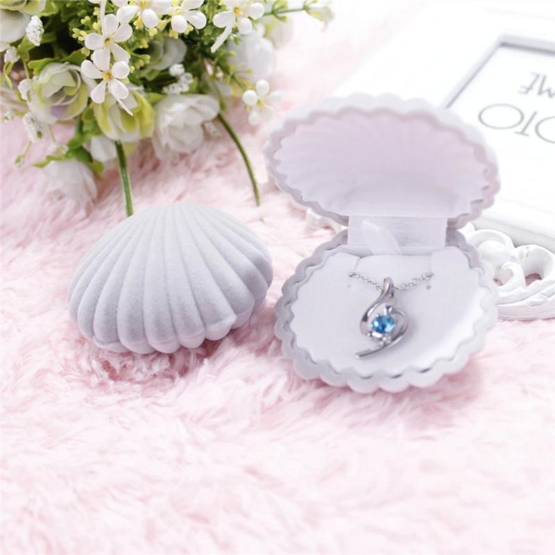 Shell Crown Star Shape Flocked Jewelry Box Adorable Small Organizer for Rings Necklaces Dresser Vanity Table Jewelry Storage