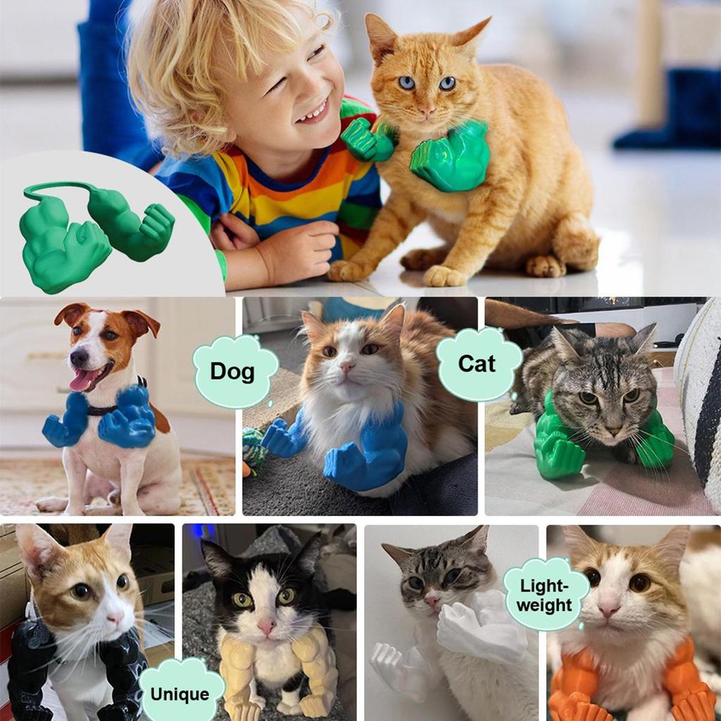 Cat Muscle Arm 3D Printed Superhero Cosplay Cat Neck Arm with Muscle for Kitten Cat Halloween Costume Accessories