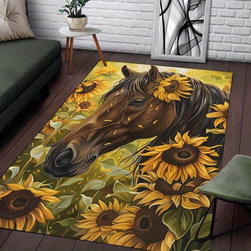 Sunflower Horse Rug: Bring Nature Indoors with Charming Floral Design | Comfortable Living Room Carpets Skid resistant carpet