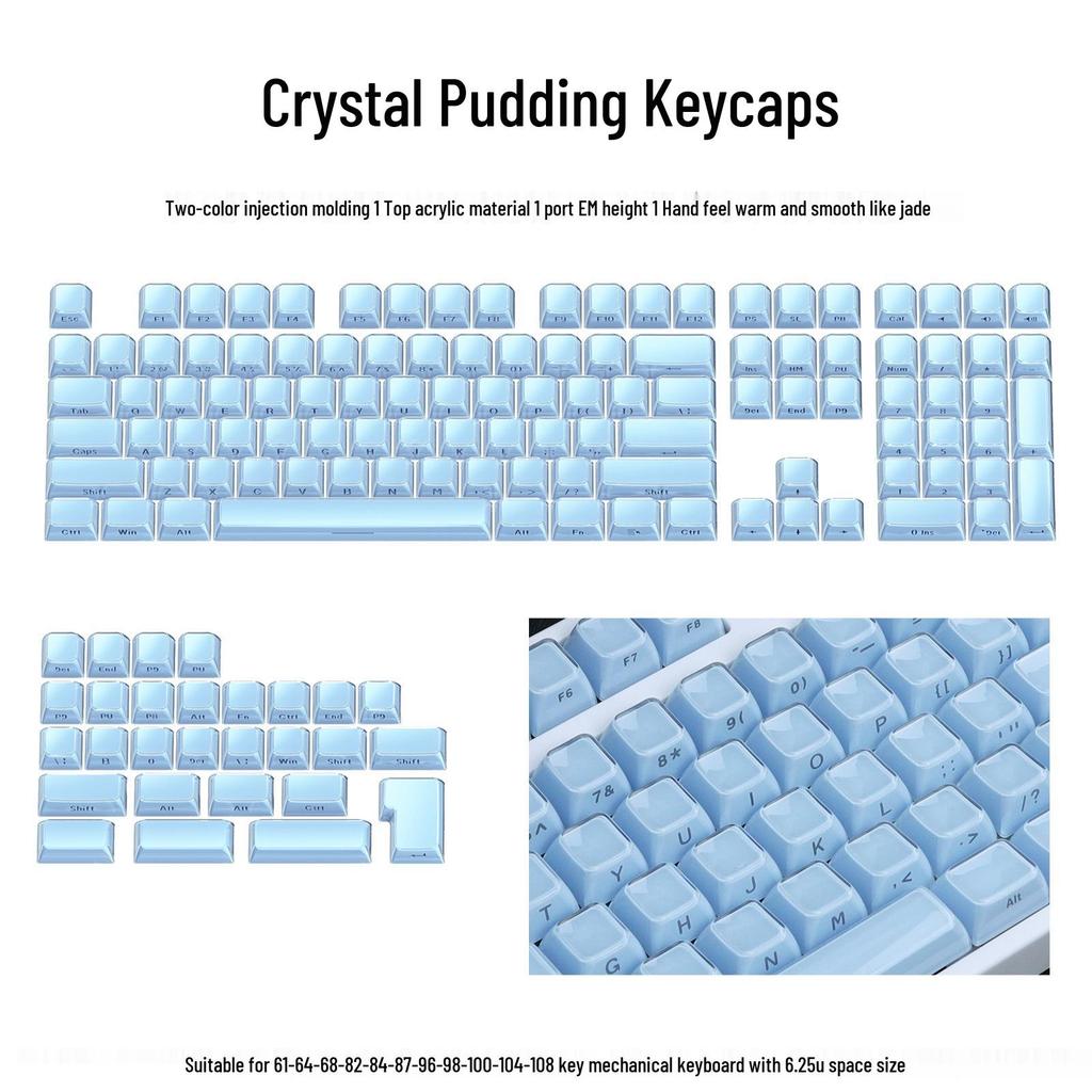 XVX Crystal Jelly 113-Unit Two-Color Mechanical Keycaps with Side Engraving