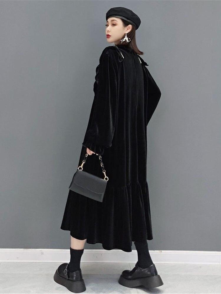 Xitao Módní nové černé volné dámské šaty s temperamentem WMD4344