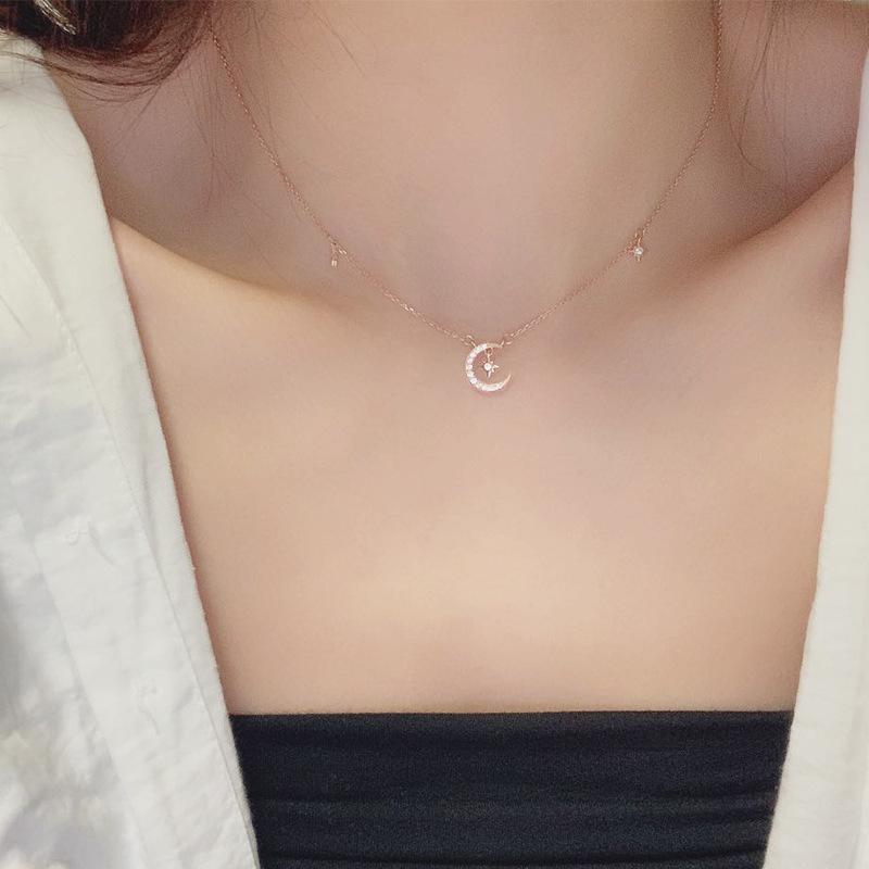 Star Moon Necklace Female Korean Light Luxury ins Cold Wind Niche Design Clavicle Chain Item Jewelry