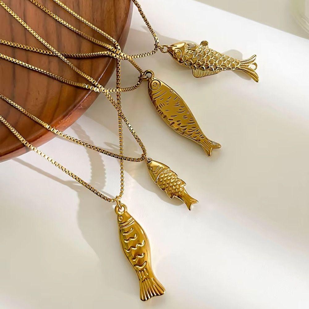 Stainless Steel Fish Pendant Necklace Waterproof Luxury Choker Summer Season