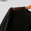 INCERUN Men Long Puff Sleeve Mesh Sheer Patchwork Crop Tops T-Shirts