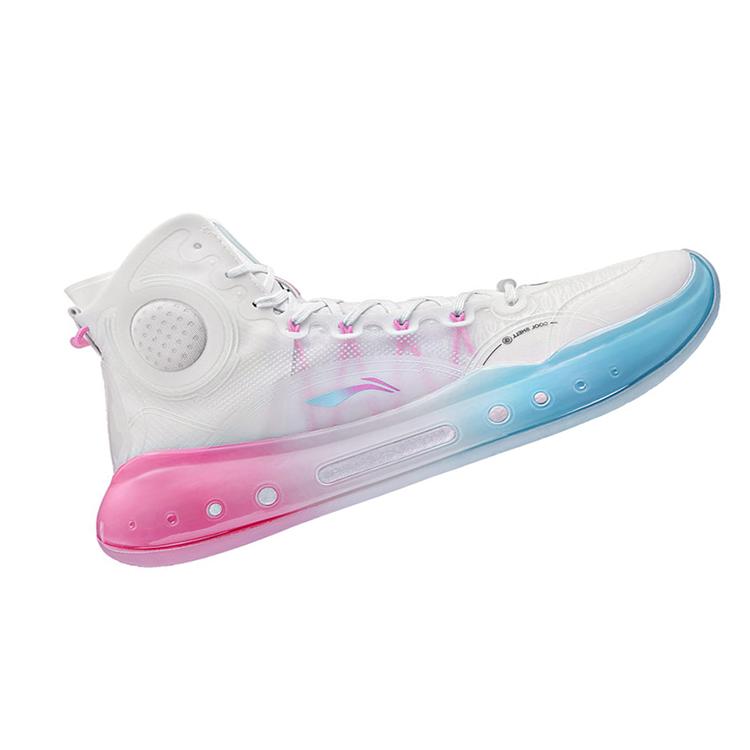 New LINING YuShuai 14 Boom Basketball Shoes Men High Top Standard White/Moon White Blue ABAQ033-22