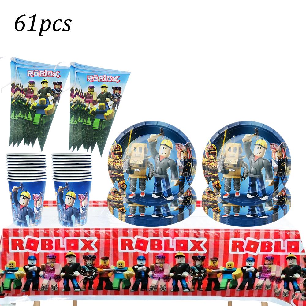 Roblox Birth Date Celebration Decorations Supplie Party Celebration Disposable banner pennant Tablecloth Cup Board paper Infant Shower collection