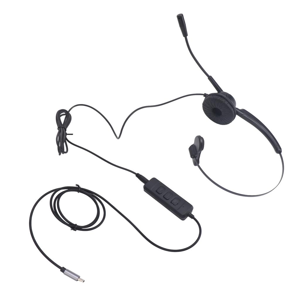 Telephone Headset with Noise Cancelling Microphone Single Ear Support USB C To USB 3.5mm Connector