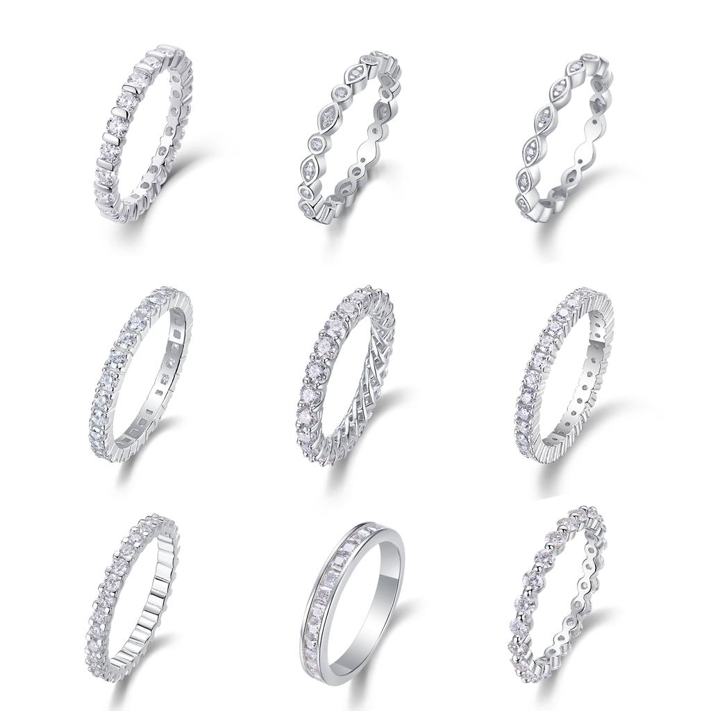 Factory Price Jewelry Thin Moissanite Rings Women Rhodium Plated Fine 925 Silver Rings Gemstone Eternity Rings