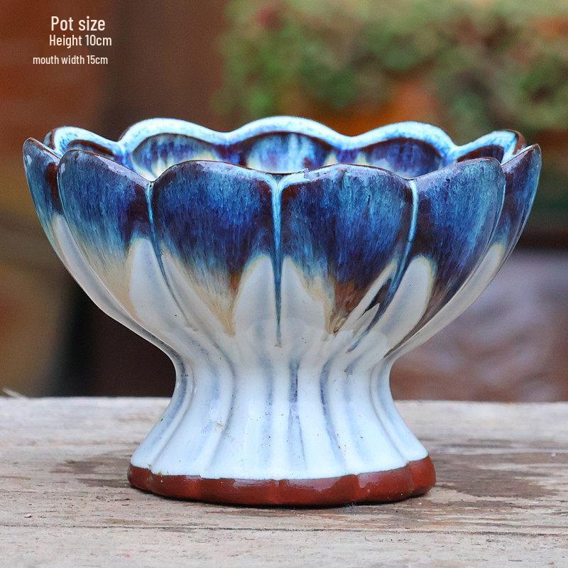 Medium Handmade Ceramic Footed Planter: Breathable, Colored Glaze for Succulents & Green Plants