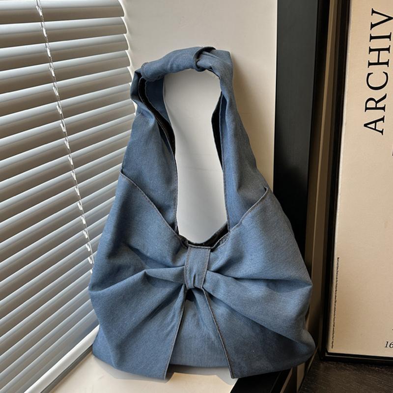 Modische und minimalistische Denim-Umhängetasche mit exquisiter Schleife, Nische, Pendler-Tragetasche KTY
