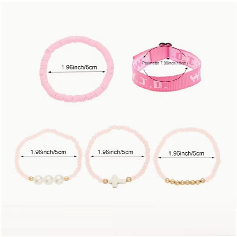and cross imitation pearl 5-piece for women beaded fashionable set Pink bracelet WWJD bracelet set Jewelry