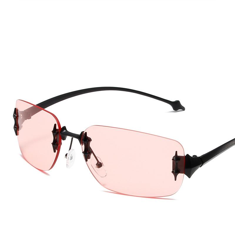 

Неполяризованные женские солнцезащитные очки, модные прямоугольные солнцезащитные очки без оправы для женщин, роскошный дизайн, модные солнцезащитные очки без оправы для женщин розовый