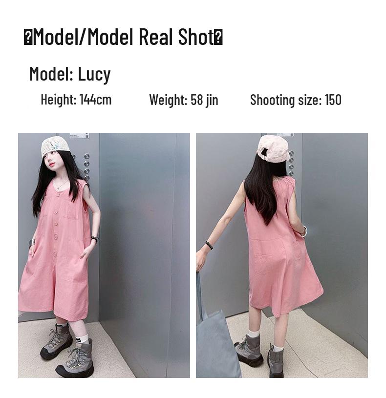 Ärmellose Baumwoll-Leinen-Overalls für Mädchen - Trendiger Koreanischer Stil Weite Beinshorts für den Sommer
