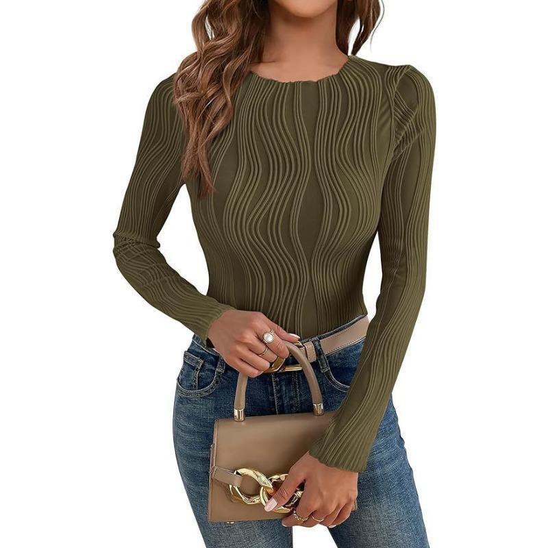 GMXIA Women's Fashion Casual Solid Color Print Long Sleeve O Neck Blouses & Shirts