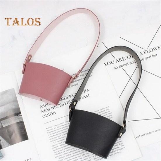 Cup Cover with Handle Hand-Carrying Faux Leather Durable Coffee Cup Holder Hanging Strap Daily Use