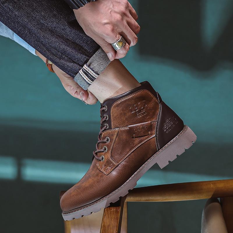 Men's British Style Leather High-Top Work Boots