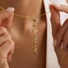 Retro Elegant Long Pendant Necklace for Women with Colored Cubic Zirconia Chain Perfect for Daily Wear and Parties
