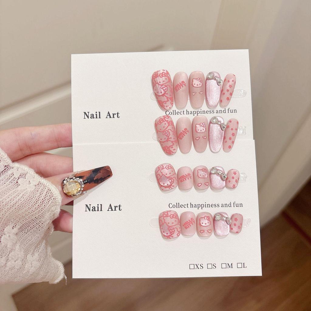 Jx Handmade Cute Short Matte Cat Eye Nails - Versatile Sweet Kitty Style