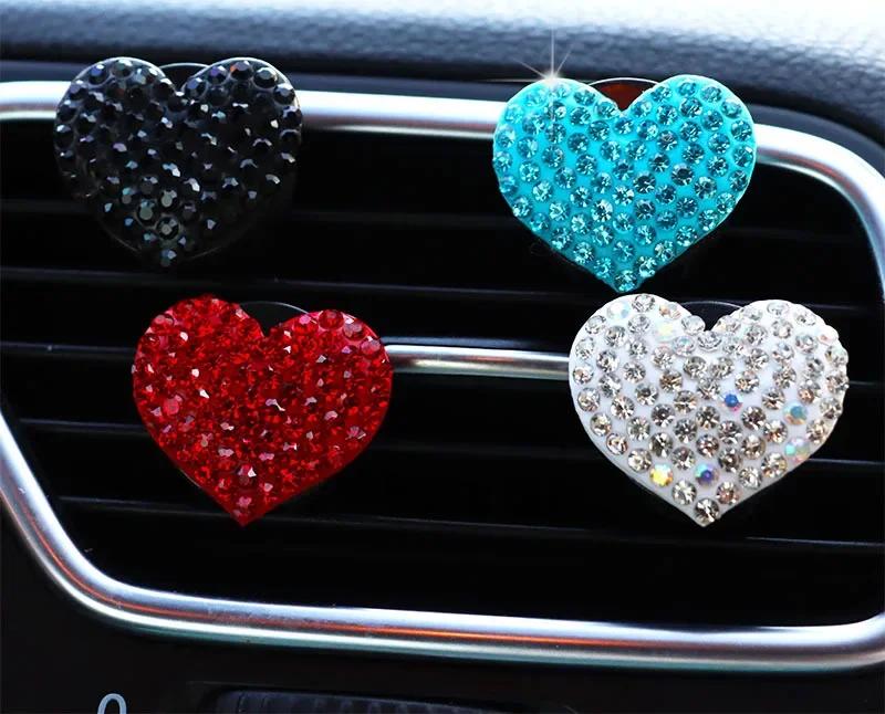 Car Air Outlet Perfume Clip Heart-shaped Rhinestone Car Air Conditioning Air Vent Decoration Perfume Clip Auto Accessories