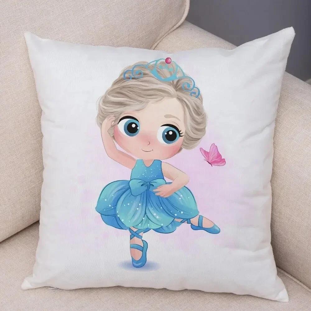 Cute Girl and Cat Pillowcase Decor Cartooncute Children Cushion Cover for Sofa Home Super Soft Peach Skin Pillow Case 45x45cm