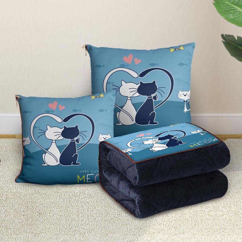 Custom Cartoon Plush Throw Pillow Blanket with Fleece Lining