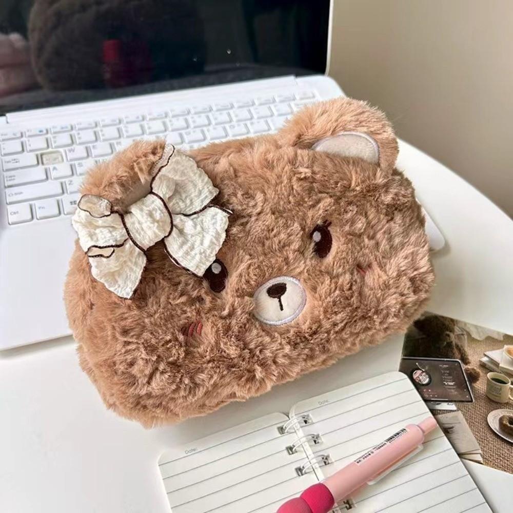 Plush Plush Pencil Case Bear Pencil Pouch Multi-Purpose Fluffy Animal Pen Bag  School Supplies