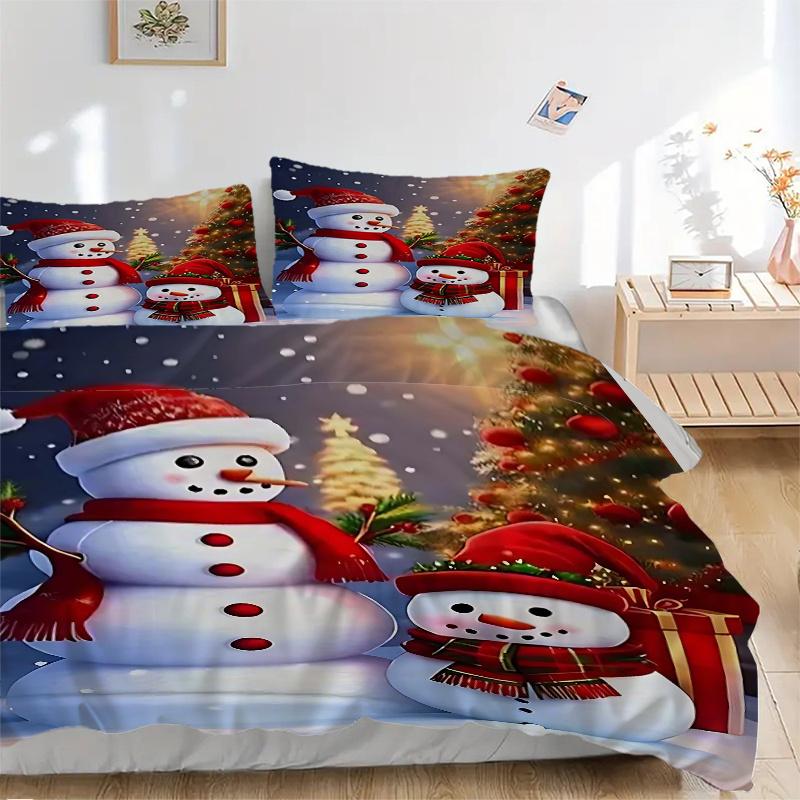 3pcs Christmas Snowman Family Bedding Set - Includes One Quilt Cover and Two Pillowcases (No Core) - Festive Decor for Bedroom and Guest Room - Polyes
