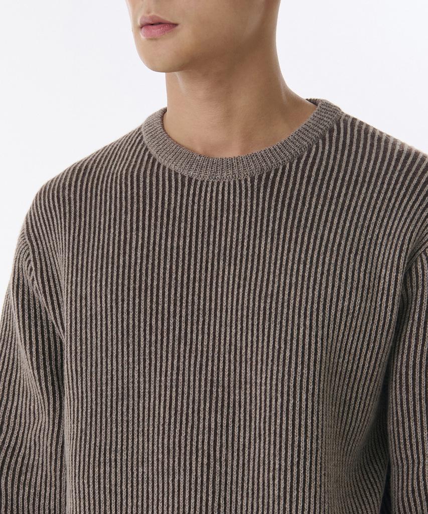 MUSINSA STANDARD Two-Tone Ribbed Crew Neck Knit [Taupe/Heather Brown]