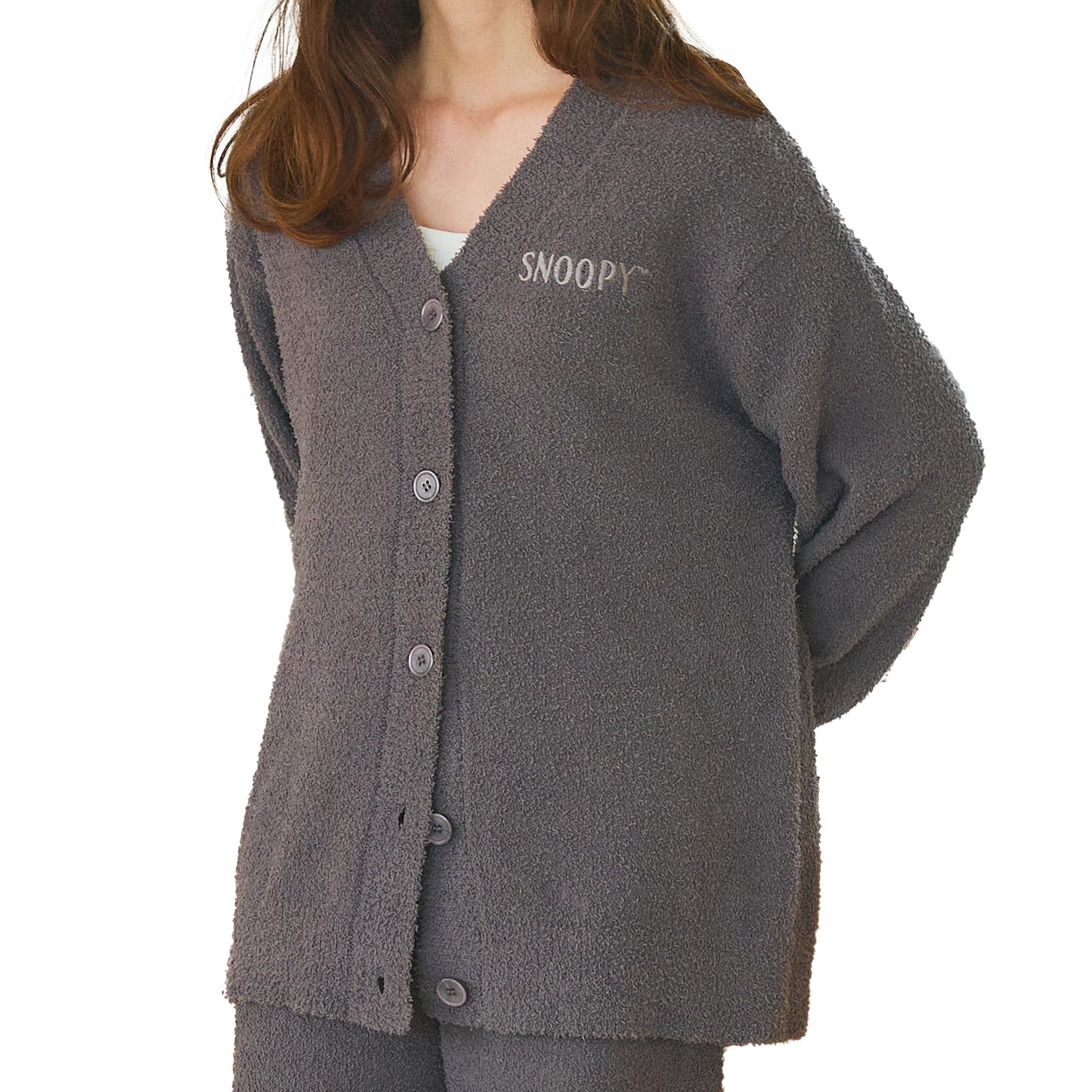 

Lafuku PEANUTS Snoopy Fluffy Long Sleeve Loungewear Pants Sold Size M Women s Pajamas, Cardigan, Set, Separately, Gray, серый