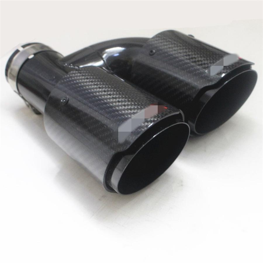Universal Pair Left + Right Glossy 100% Real Carbon Fiber 63mm In 89mm Out Car SUV Dual Pipe  Exhaust Pipe Tail Muffler Tip Full Black