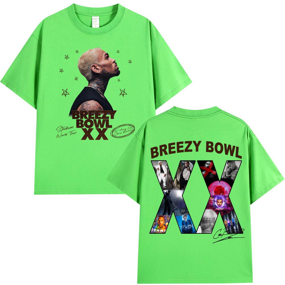 

Крис Браун Breezy Bowl XX 2025 Тур Концертный Мерч Футболка Мужская Женская Мода Хип-хоп Футболка Хлопок Повседневные Оверсайз Футболки 2XL