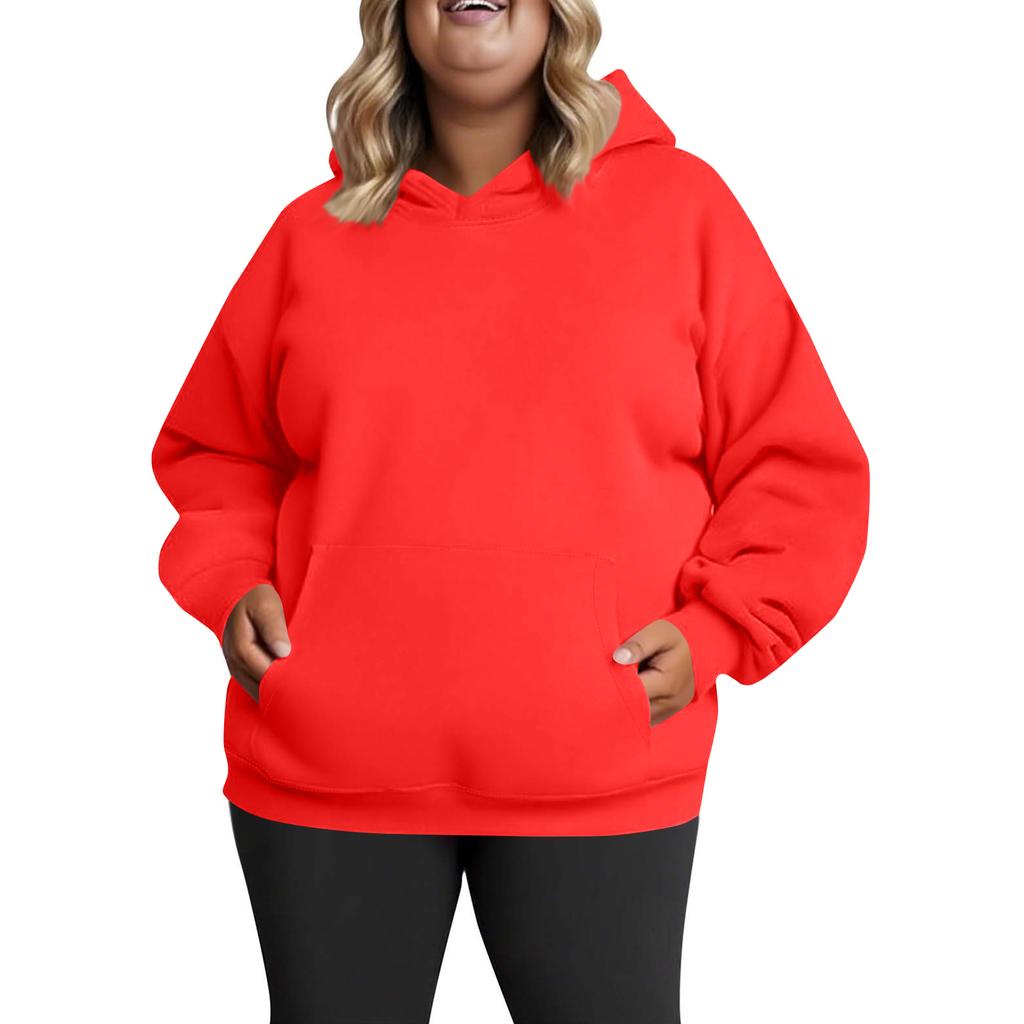 Women's Fashionable Casual Large-sized Long-sleeved Hooded Solid-color Sweatshirt