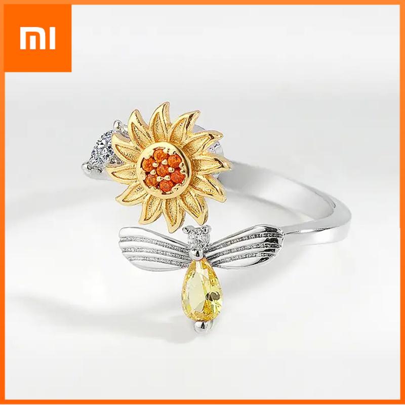 Xiaomi Huitan Creative Flower and Bee Design Opening Rings for Women Statement Adjustable Finger Accessories Fresh Style Jewelry