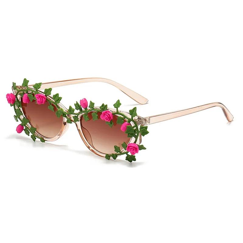 Flower Cat Eye Shape Sunglasses for Women Fashion Small Frames Punk Sun Eyeglasses Female Brand Design Vintage Retro Sunglasses Eyewear UV400 Oculos