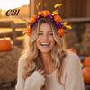 Bequemes Lang tragbares Stirnband Halloween Haarreif, Schwarz mit 3D Kürbis Herbstlaub Accessoire Rote Blumen, Universell Thanksgiving Tag Party