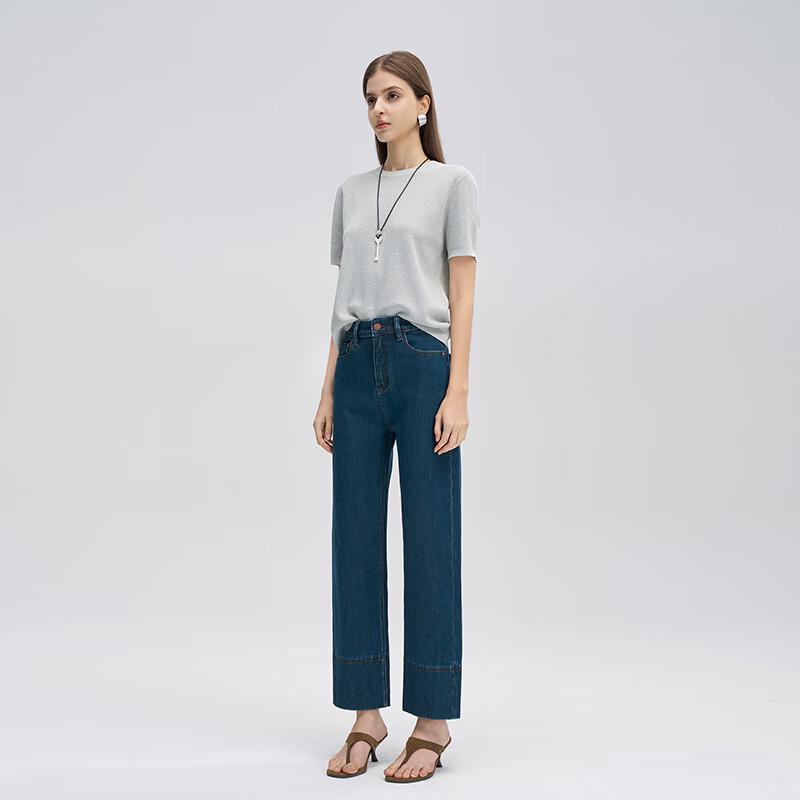 FengXun Women's Retro Slimming Straight Cropped Jeans