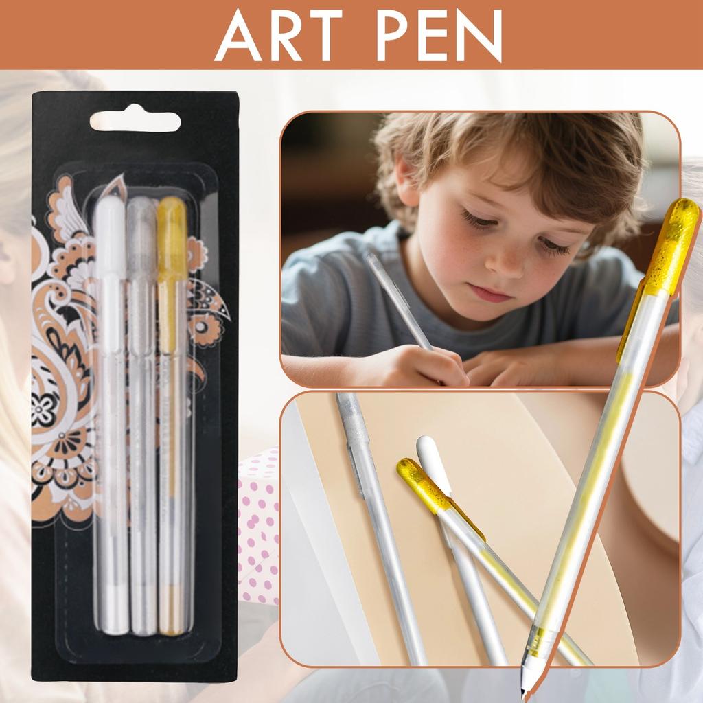 Premium Tri-Color Gel Pen Set, Gold And Gel Ink Pens, Fine Point Drawing Pens For Illustration Design, Artistic Sketching, Black Paper Drawing, 5ml