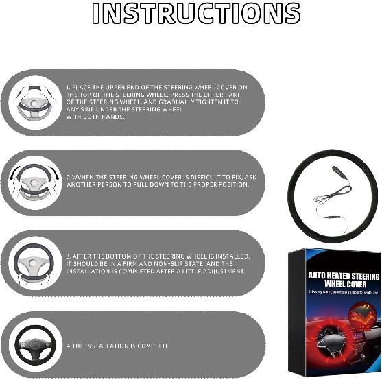 Heated Steering Wheel Cover,15  12V Steering Wheel Warmer Heated Steering Wheel Protector Cover for Winter Universal,Suitable for Standard Size Cars,