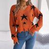 Women Casual Knit Pullover Sweater Long Sleeve V Neck Star Cut Autumn Winter