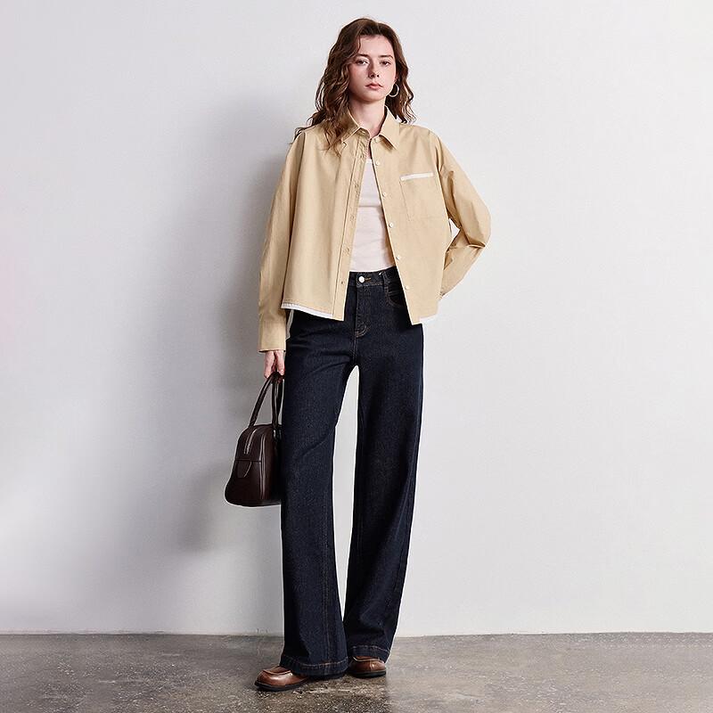 Chuyu Women's Color-Block Faux Two-Piece Cotton Shirt