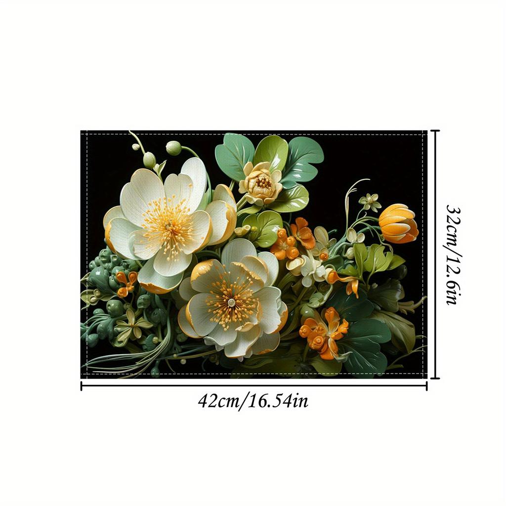 4pcs Creative and Floral Print Linen Placemats Make Your Restaurant Kitchen More Beautiful, Very Suitable for Coffee Table Dining Table and Home